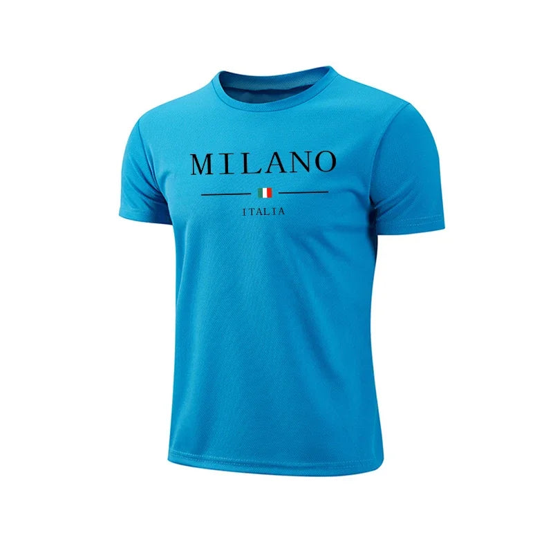 Mens T-shirt Print Casual Fitness Exercise Tops Outdoor Jogging Marathon Clothing Summer Quick-Dry Mesh Tees Cycling Sportswear