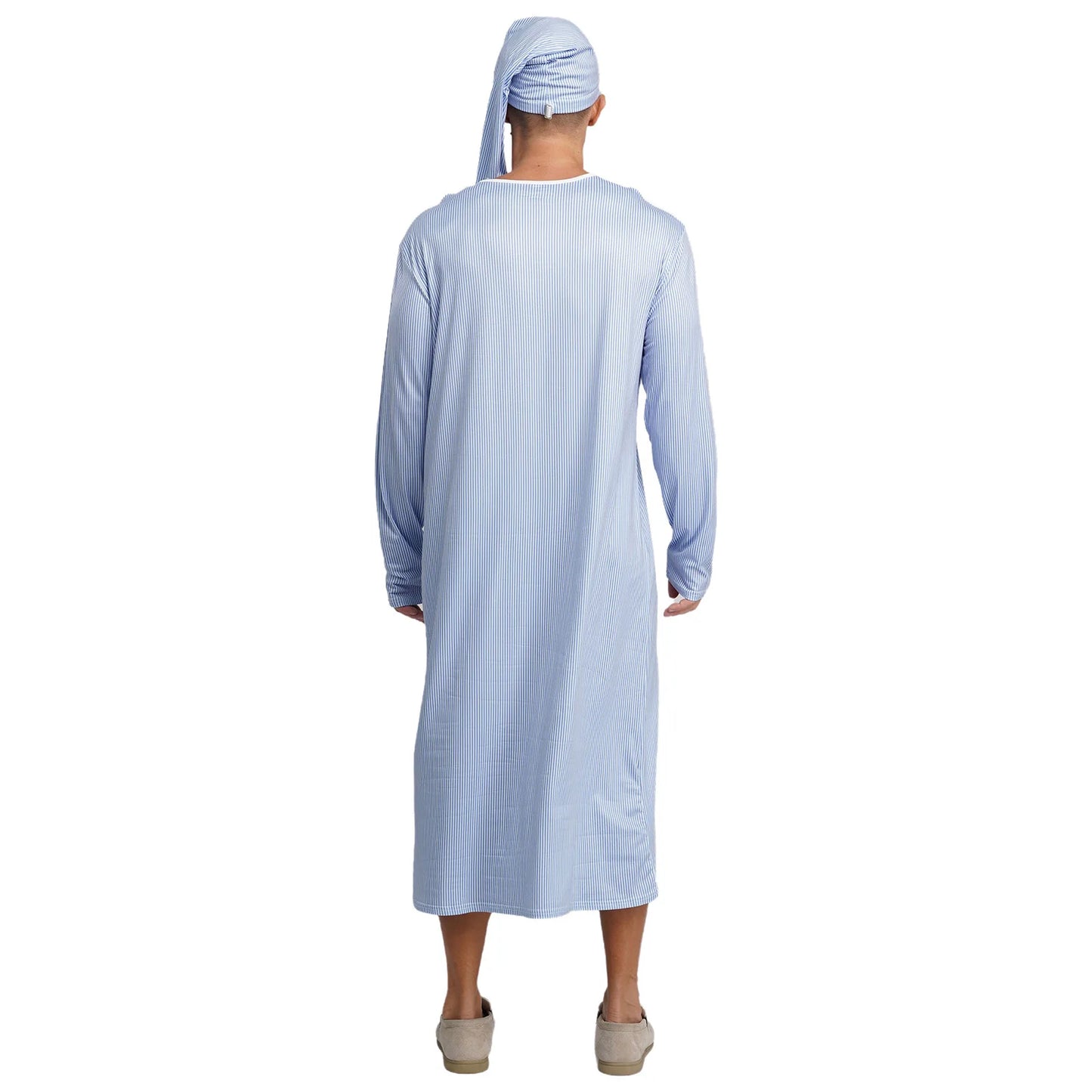 Mens Sissy Nightgown Striped Sleep Robe with Hat Set Complete Sleepwear Comfortable Loungewear Homewear for Holiday Nights
