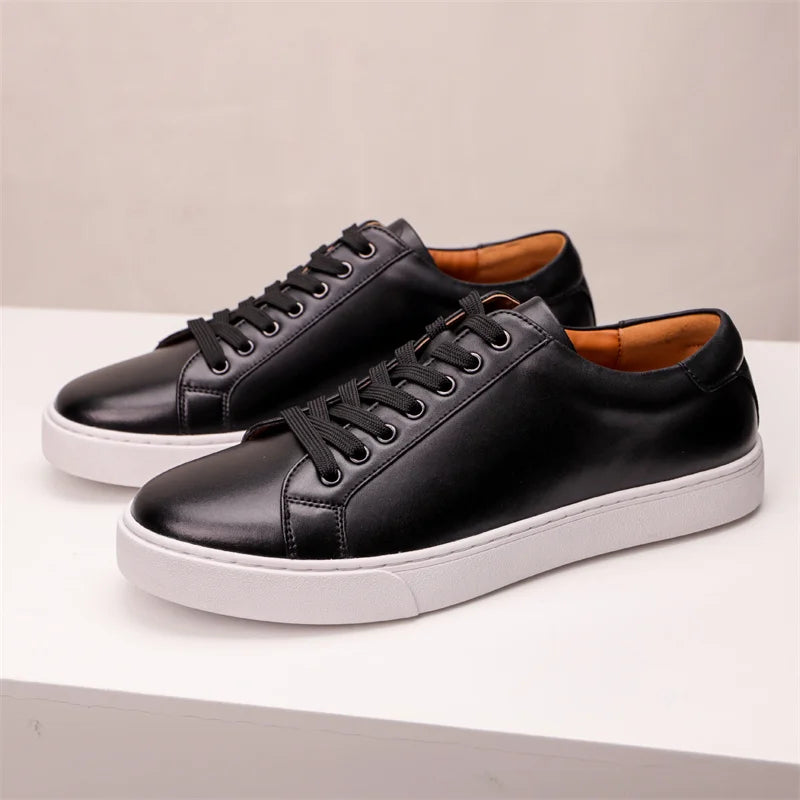 Genuine Leather White Sneakers for Men Casual Outdoor Use Non-Slip Breathable Handmade