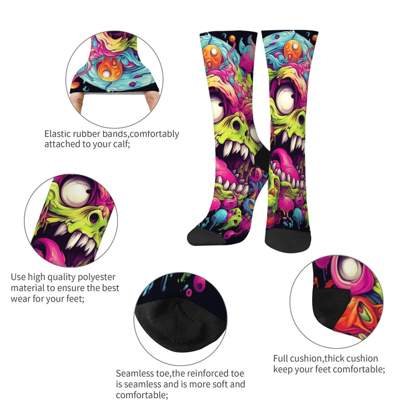 Cartoon Graffiti Weird Print Men's Socks Comfortable Breathable Non-slip Socks Novelty Harajuku Retro Street Hip-hop Crew Socks