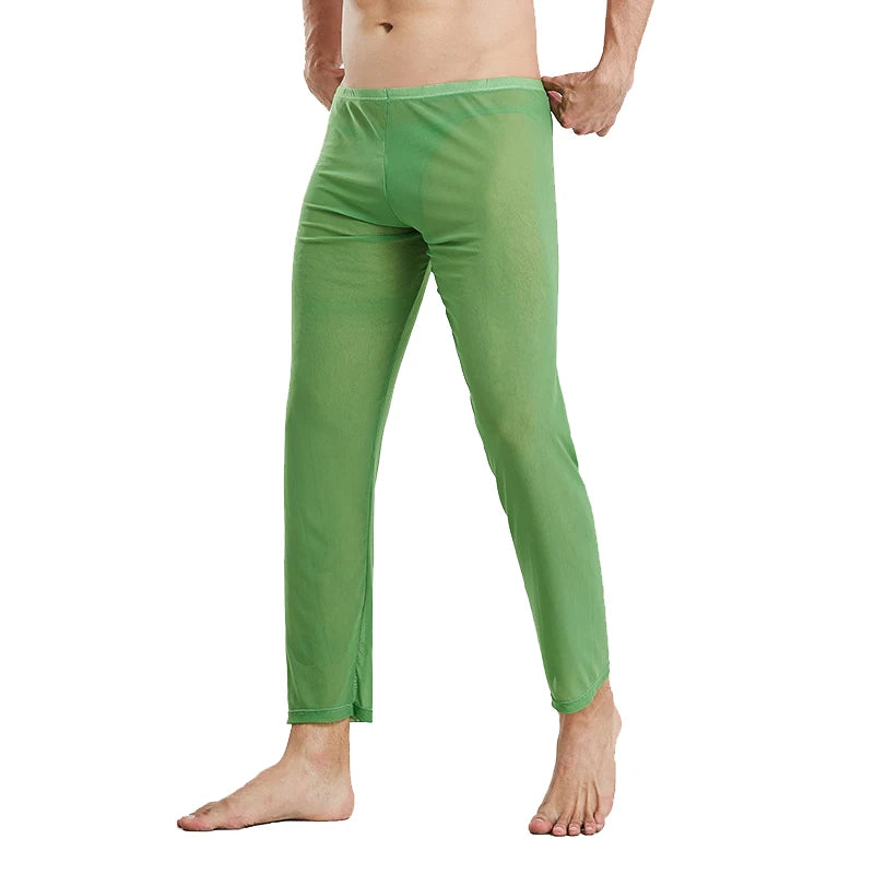 Men's Sexy Soft Mesh Sheer See-through Stretch Pants Trousers Sleepwear Hot Translucent Men Pants Homewear