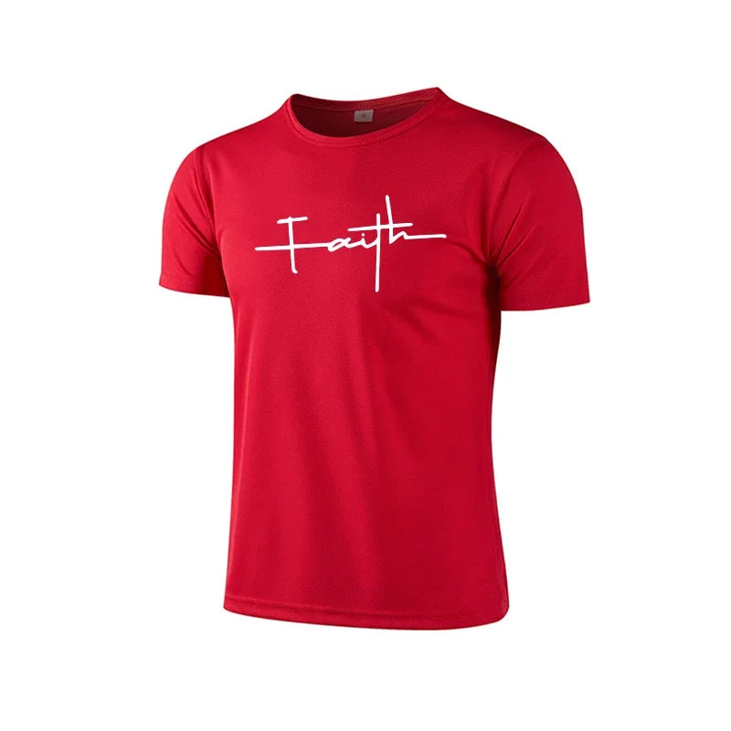 Mens T-shirt Print Casual Exercise Tops Outdoor Jogging Marathon Clothing 2026 Summer Quick-Drying Mesh Tees Cycling Sportswear