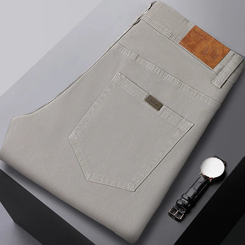 Men's Jeans Fashion Straight Business Casual Stretch Denim Pants Classic Fit Solid Color Comfortable All Season Pants