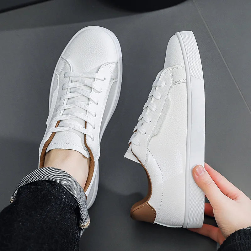 Men's Lightweight Lace Up Casual Leather Board Shoes