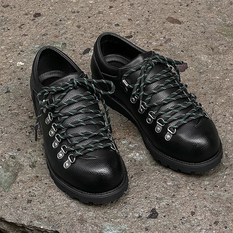 Leather Casual Shoes for Men with Lace-Up Closure