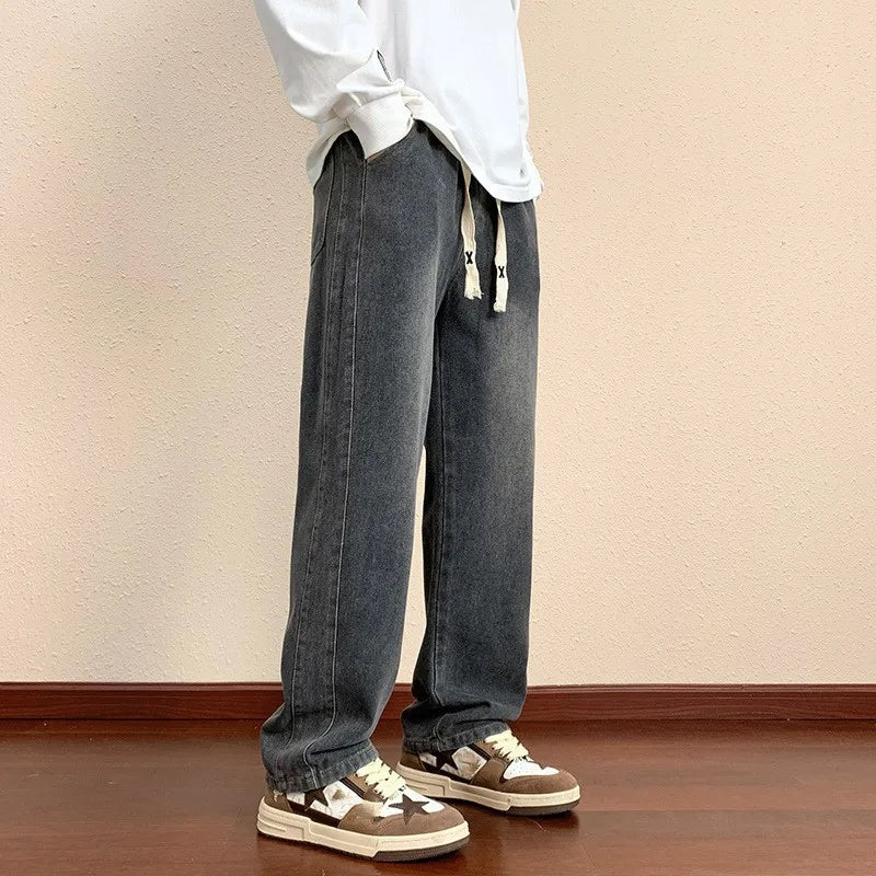 Men's Loose Fit Straight Leg Jeans in Blue Black Grey