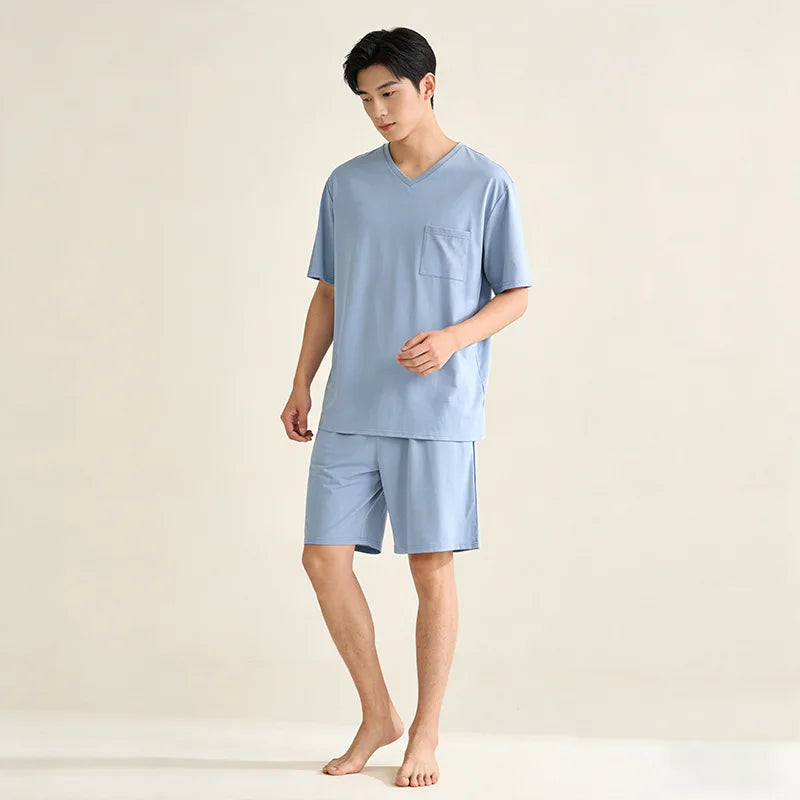  Men's 2026 Cotton Sleepwear Summer Loose Home Clothes New Short Sleeved Shorts Set man pajamas homewear