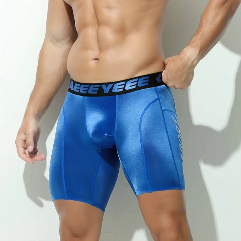 Men's Long Boxer Shorts Quick-dry U Pouch Fitness Underwear