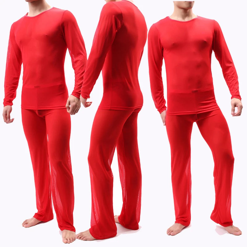 Men's Sheer Pajama Set See-Through Sleepwear