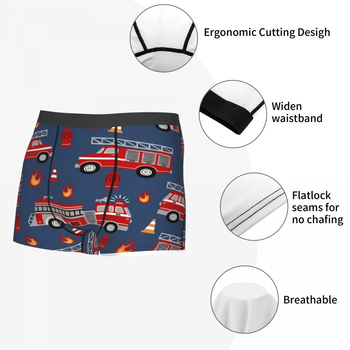 Men's Boxer Shorts Fire Trucks Cartoon Underwear