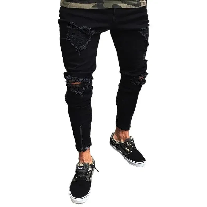 Black Ripped Stretch Jeans for Men