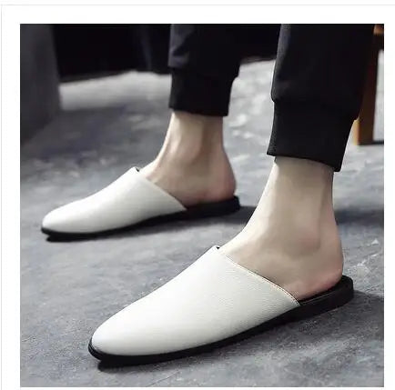 Men's Leather Mules Slippers with Metal Decoration