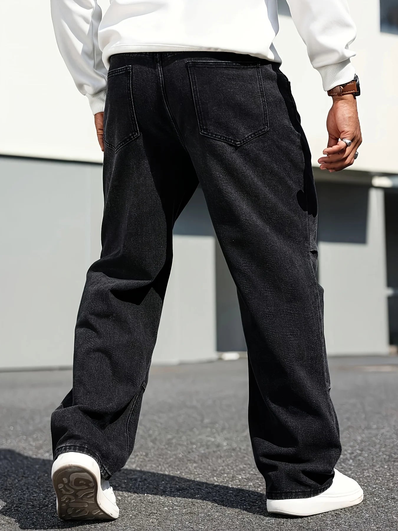 Men's Dark Blue Denim Straight-Leg Jeans