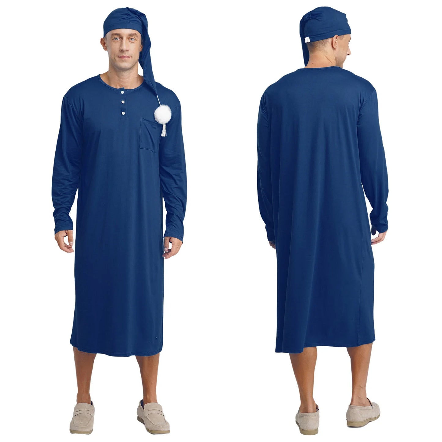 Men's Long Sleeve Sleep Robe with Hat