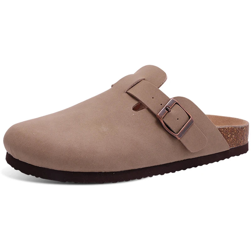 Asgard Women Cow Suede Clogs with Cork Sole and Buckle
