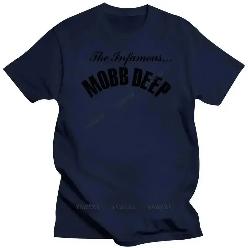Mens Brand Fashion T-shirt Summer T Shirts Mobb Deep Mens Infamous on Red T-shirt Red Unisex Short Sleeve Male Casual Tee-shirt