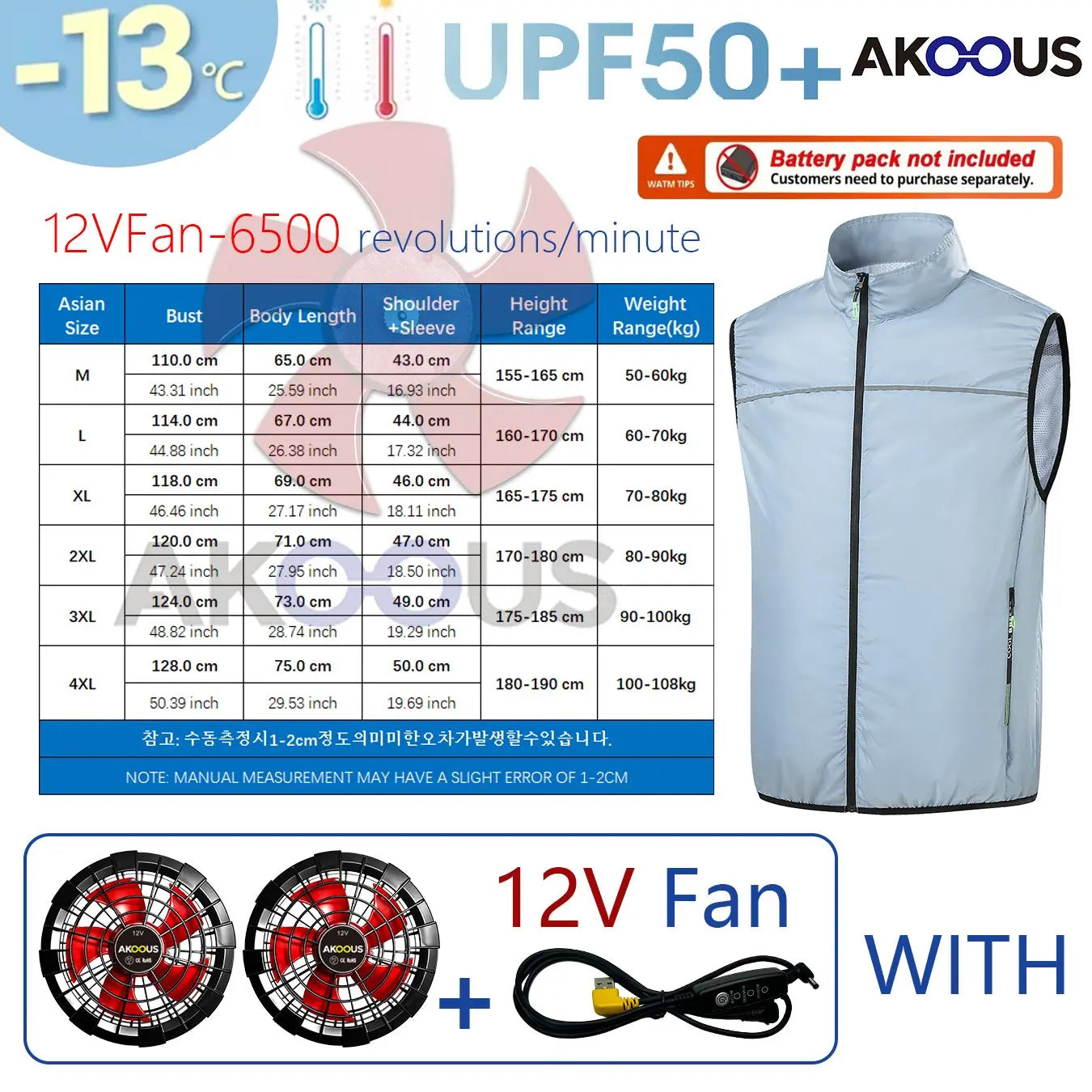 AKOOUS 12V/5V USB Cooling Vest for Men and Women