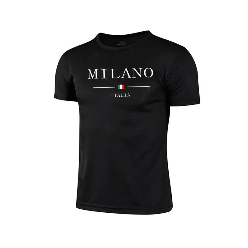 Mens T-shirt Print Casual Fitness Exercise Tops Outdoor Jogging Marathon Clothing Summer Quick-Dry Mesh Tees Cycling Sportswear