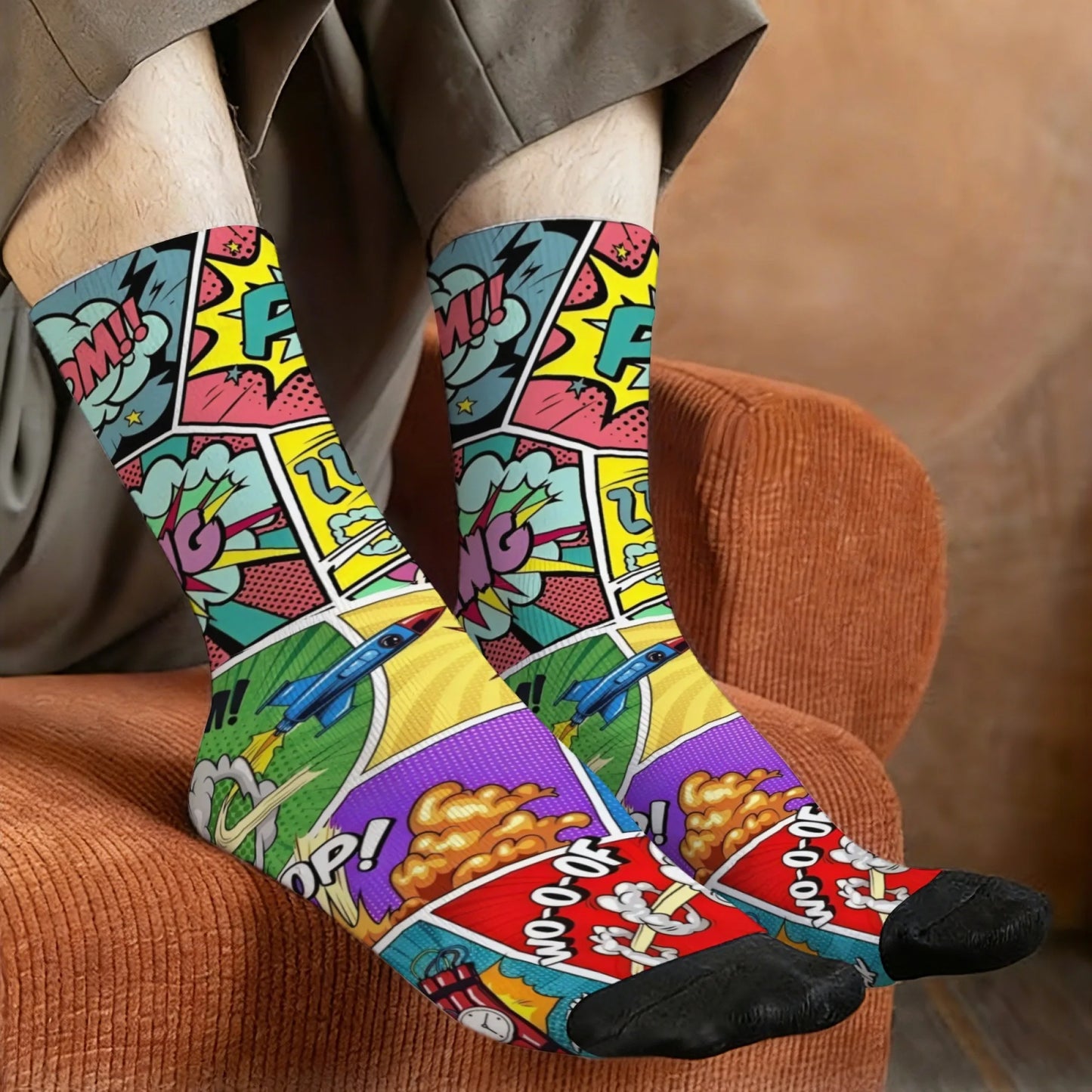 Cartoon Pop Art Print Men's Socks Comfortable and Breathable Socks Quirky and Stylish Street Parties Socks Happy Funny Gifts