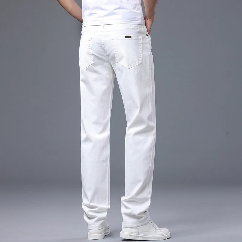 Men's Jeans Fashion Straight Business Casual Stretch Denim Pants Classic Fit Solid Color Comfortable All Season Pants
