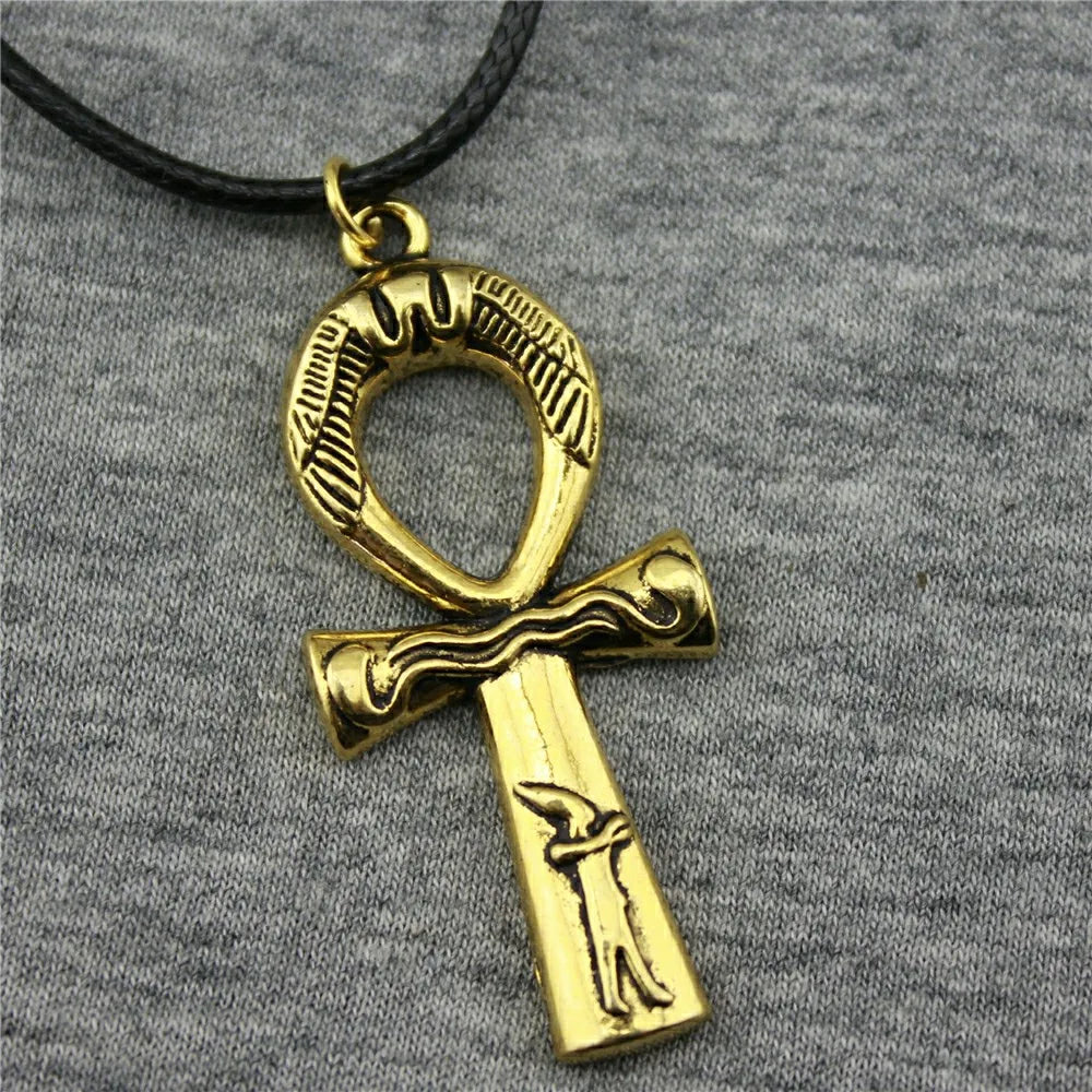 Egypt Ankh Cross Necklace Pendant Black Leather Chain Necklace