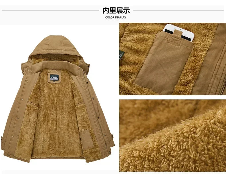 Plus Size Fleece Military Bomber Jacket Men Multi-pocket Pilot Jacket