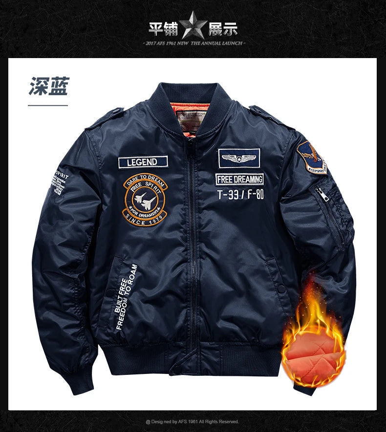 Bomber Jacket Men Thick Warm Jacket Men Military Aviator Pilot Coat