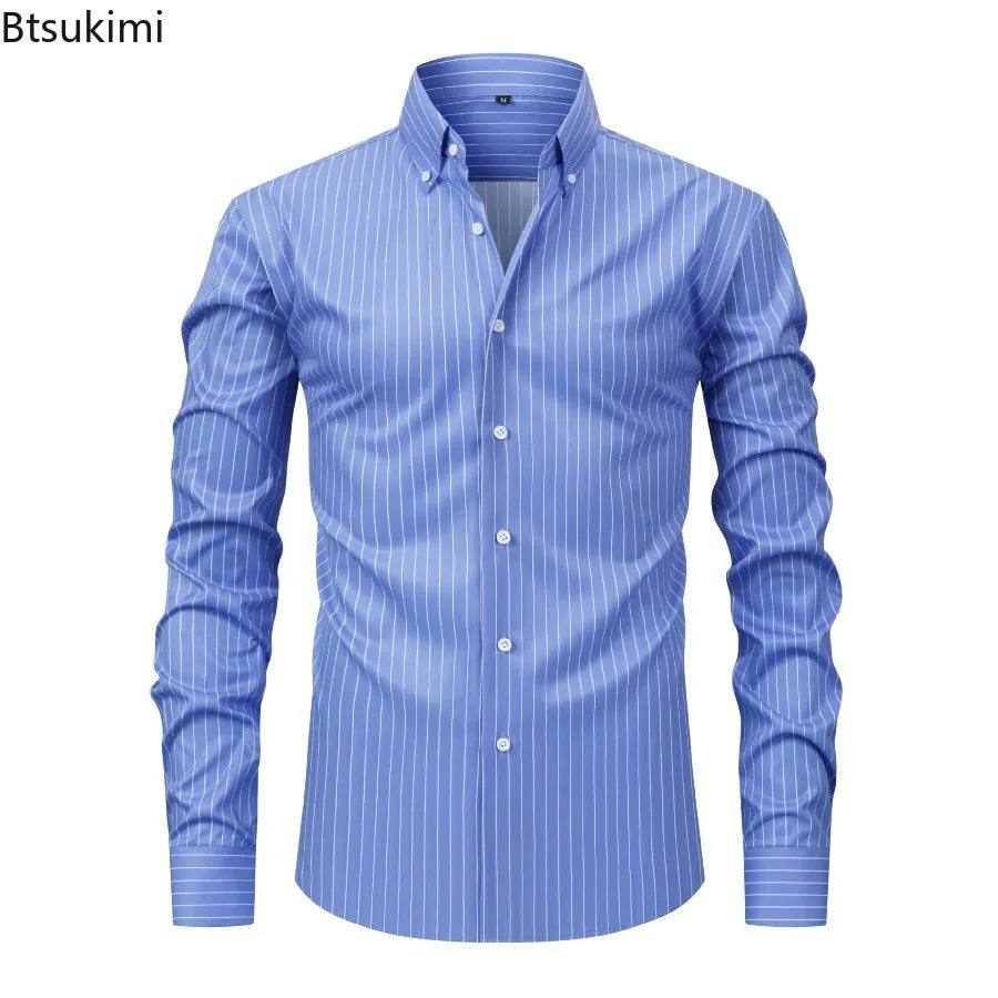 Men's Striped Long Sleeve Dress Shirt for Casual and Business