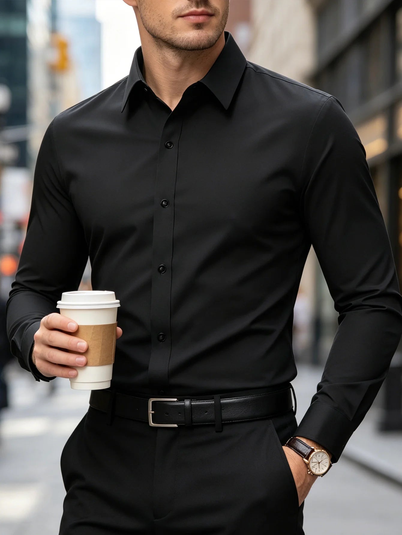 Elegant Fashion Long Sleeve Men Shirt for Business Casual Wear