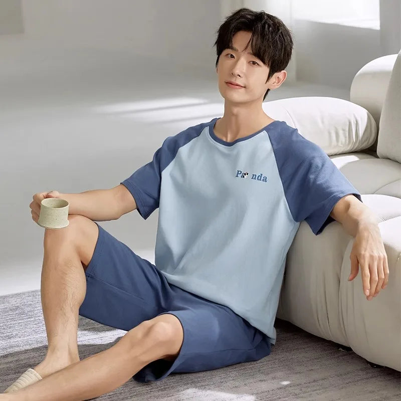 Summer Cotton Pyjamas Casual Pajamas Sleep Tops Shorts For Men Lovely Panda Print Pajama Sets Comfortable Cool Sleepwear 2022