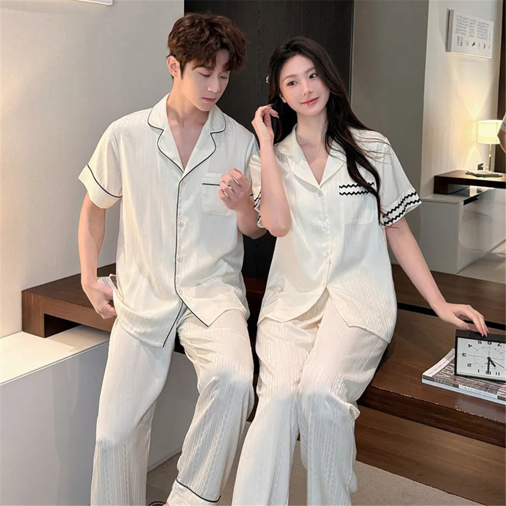 Silk Short Sleeve Pajama Set for Women - Summer