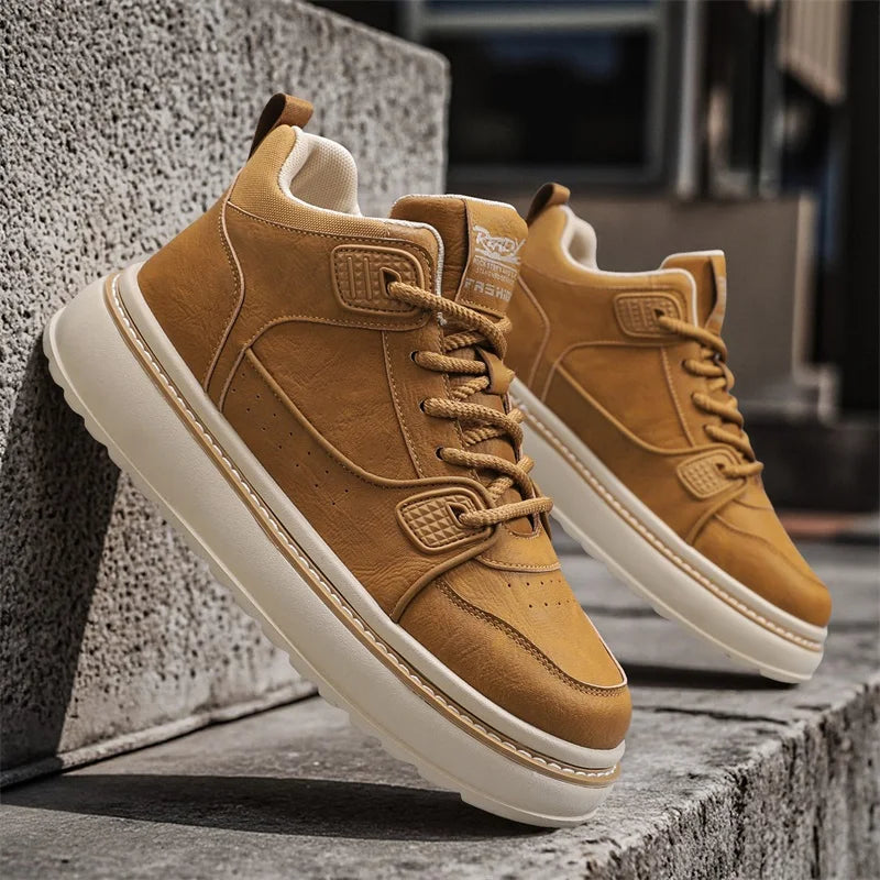 Mens Casual High Top Sneakers with Leather Upper