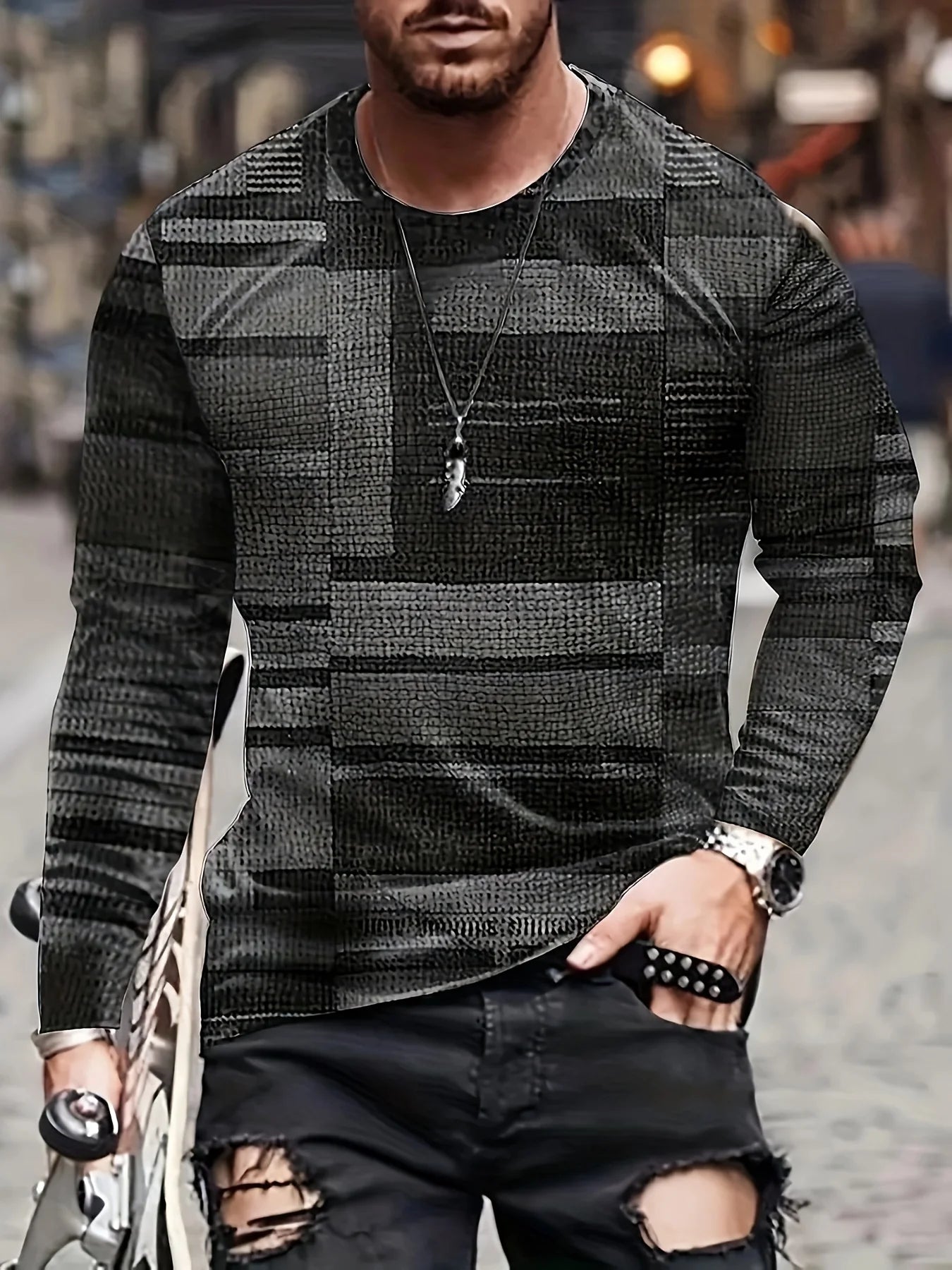 Men's Colorful Plaid Long Sleeve T-Shirt