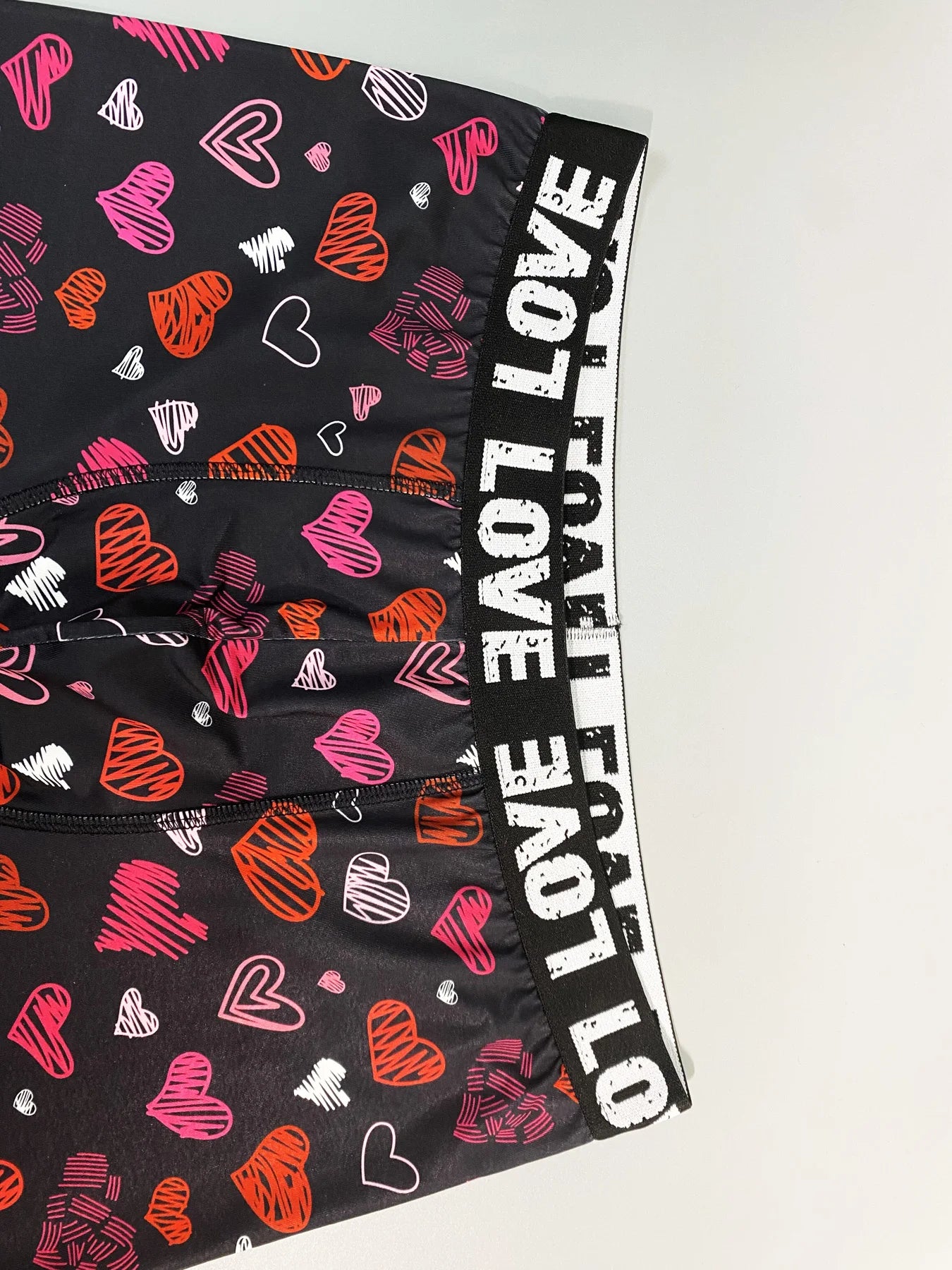 Men's Black Printed Boxer Shorts with Lips and Hearts