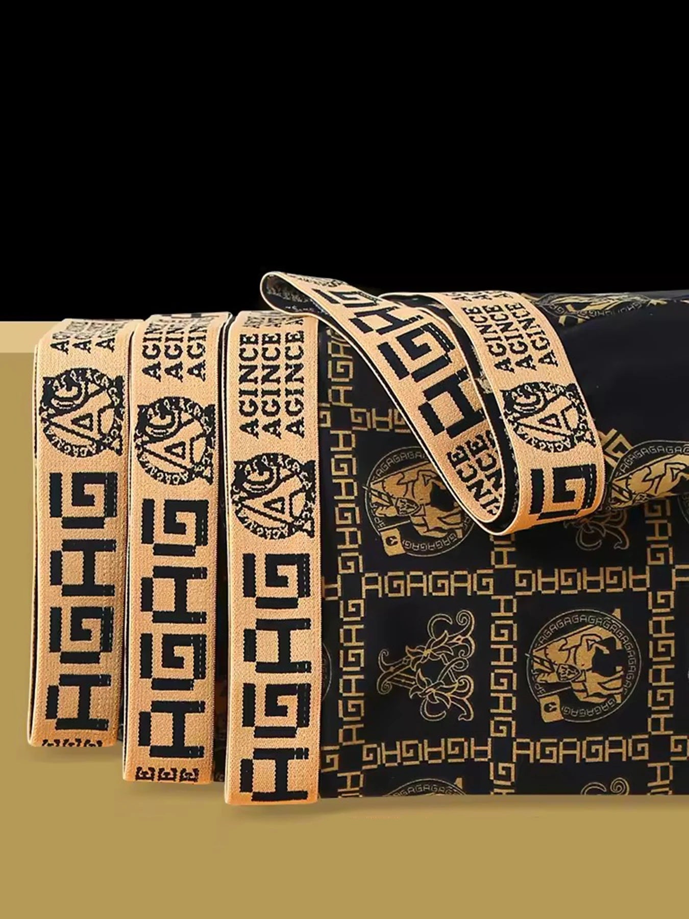 Men's Boxer Shorts Black Gold Print 4pcs Set
