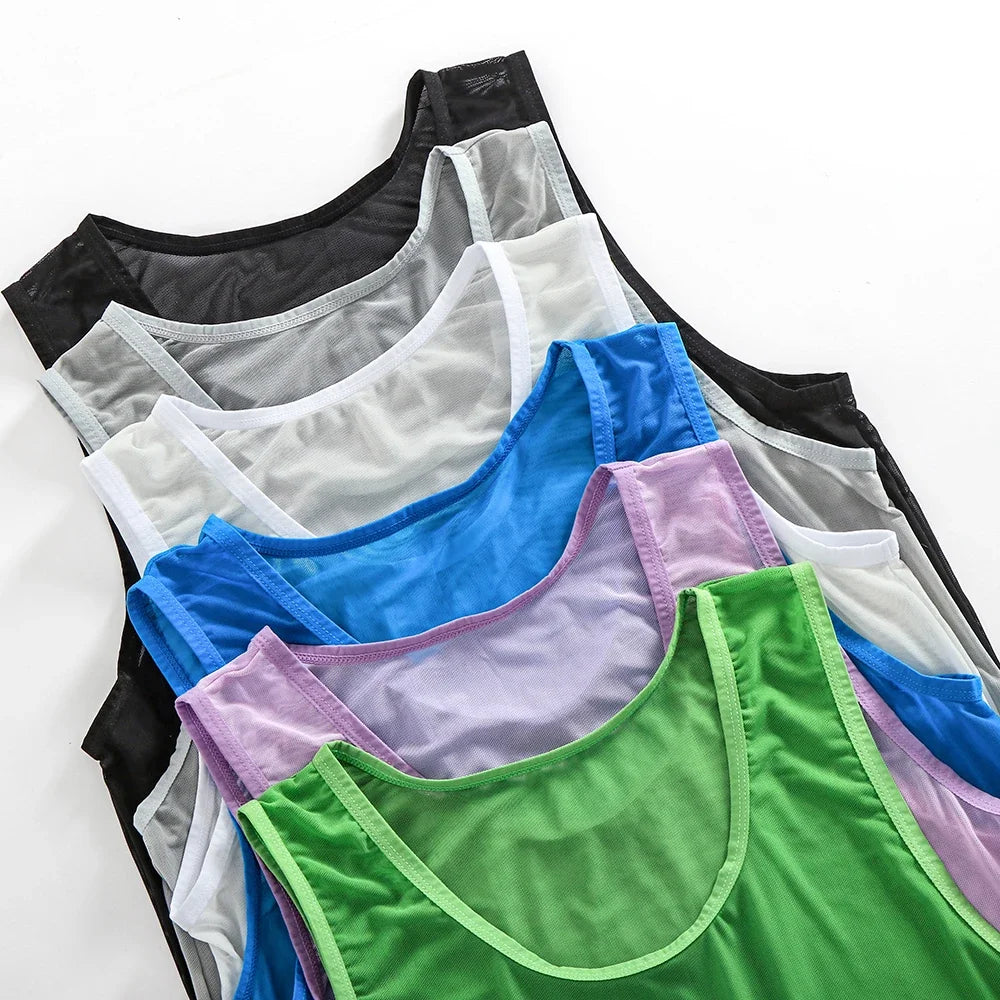 Men's Sleeveless Mesh Fishnet Training Tank Top