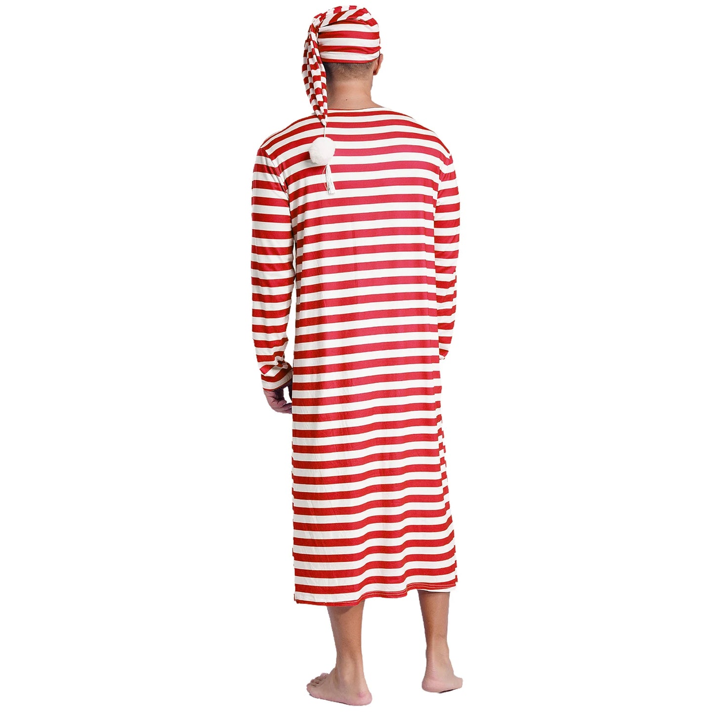 Mens Christmas Striped Sleep Robe with Hat Set