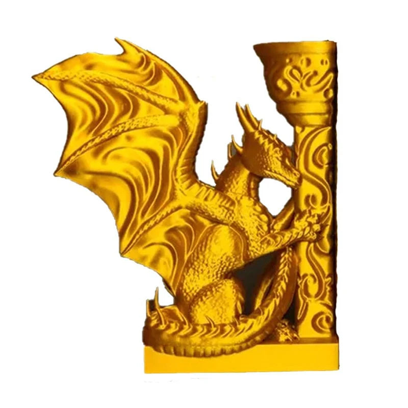 BookShelf in Gold + Black Dragon Bookends 3D Printed Animal Dragon