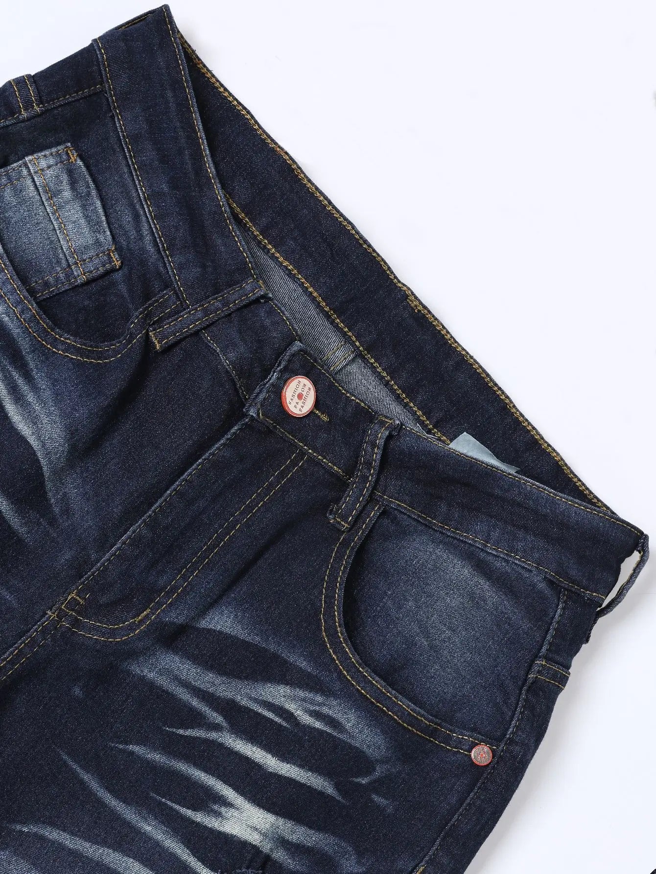 Slim Fit Men's Jeans in Deep Blue with Elastic Holes