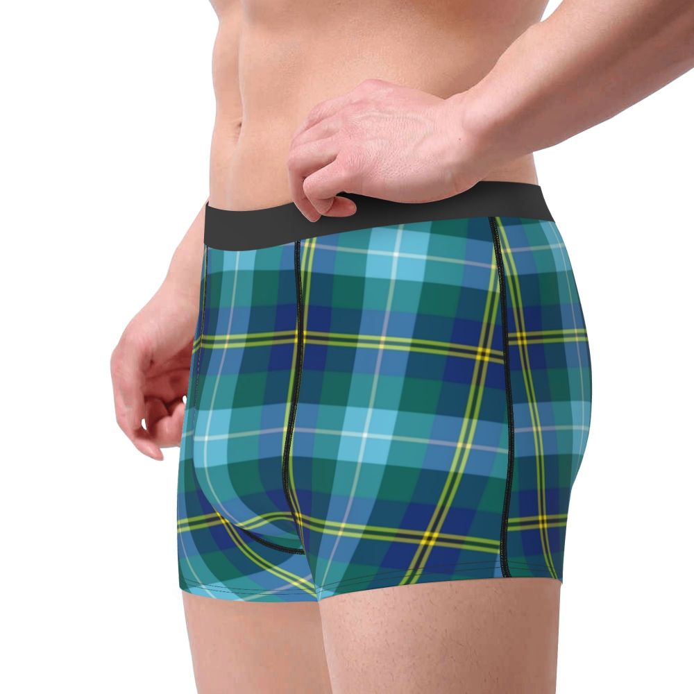 Black Watch Tartan Boxer Shorts for Men in Lycra and Polyester