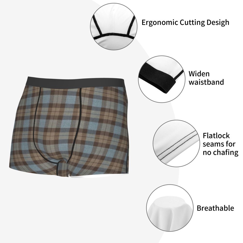 Black Watch Tartan Boxer Shorts for Men in Lycra and Polyester