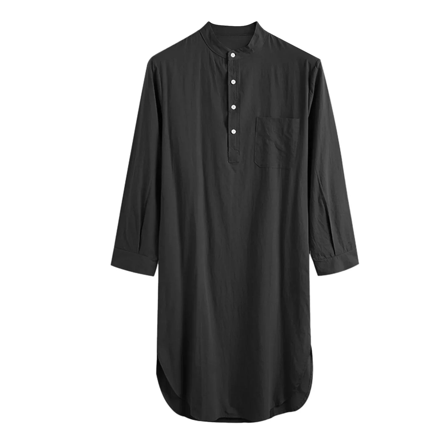 Muslim Fashion Abayas for Men Sleep Robes Solid Cotton Long Sleeve Comfortable Leisure Nightgown Mens Bathrobes Homewear Robes
