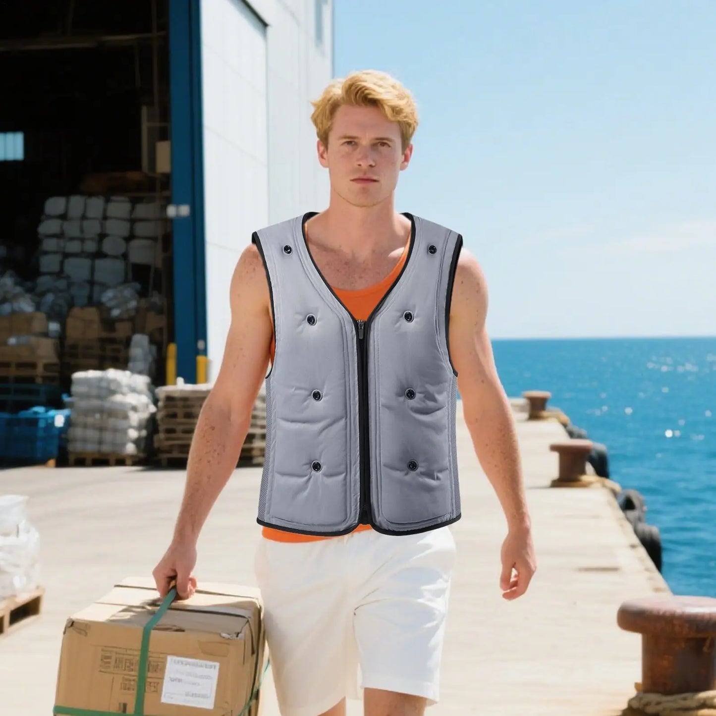 Gray Polyester Cooling Vest for Men and Women