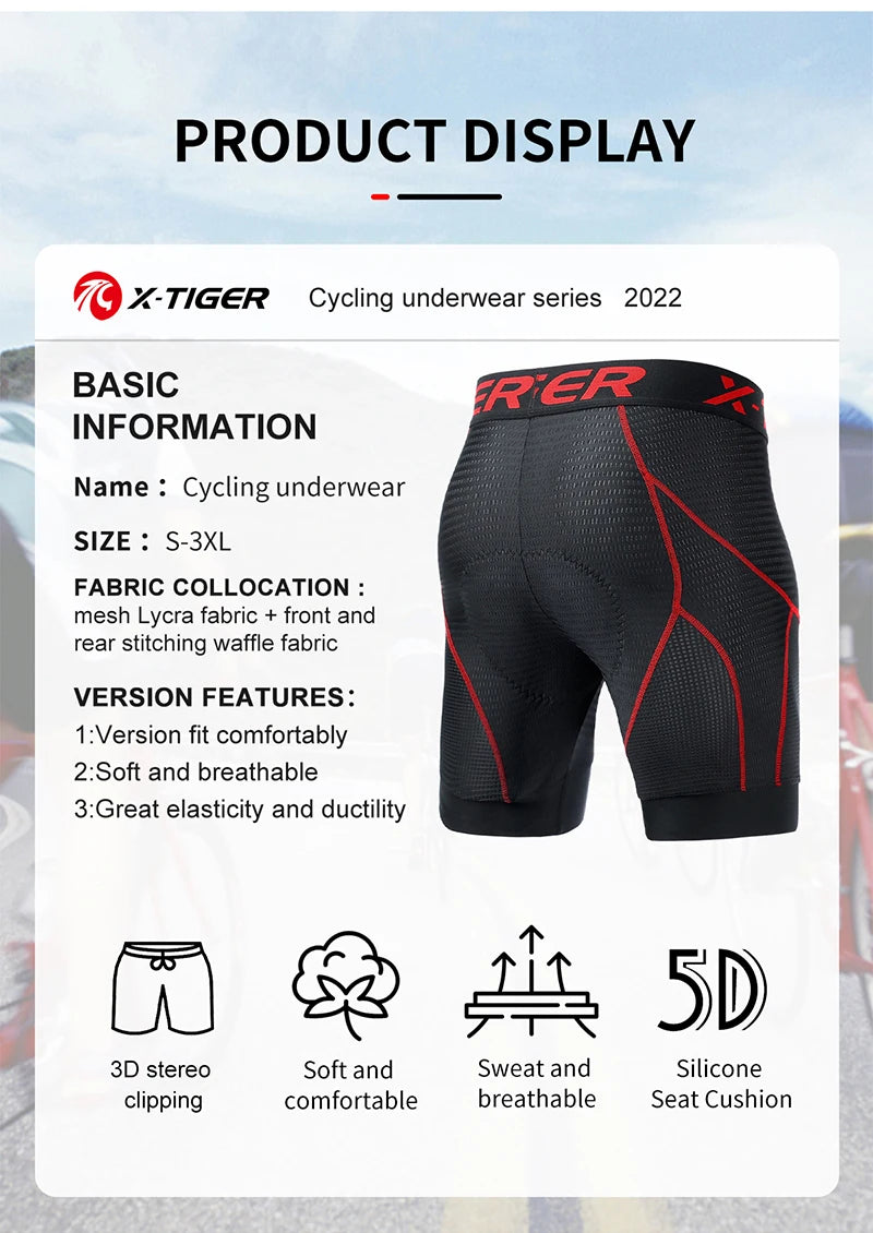 5D Padded Cycling Underwear Shorts by X-TIGER