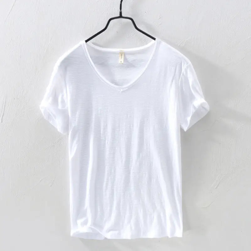 Cotton V-Neck T-Shirt for Men in White