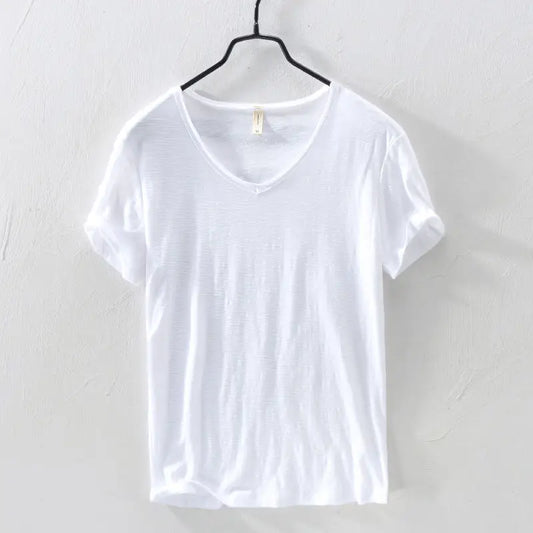 Cotton V-Neck T-Shirt for Men in White