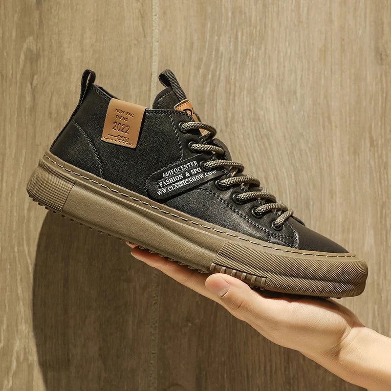 Men's Casual Sports Shoes, Leather Upper, Lace-Up Design