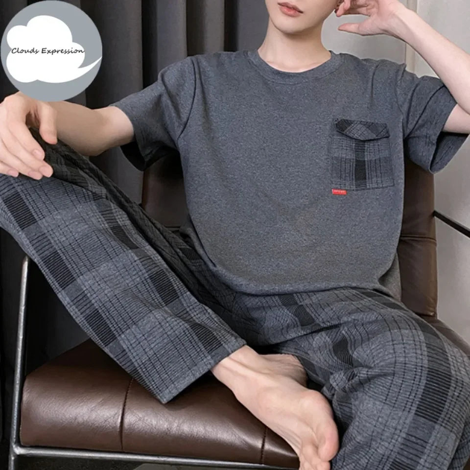 Summer Knitted Mens Casual Pyjamas Set