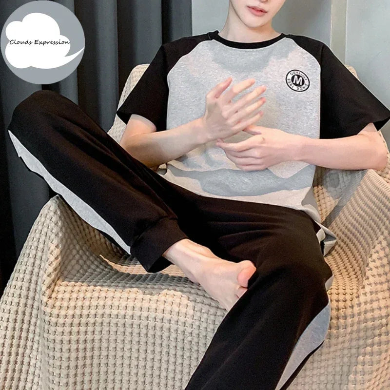 Summer Knitted Mens Casual Pyjamas Set