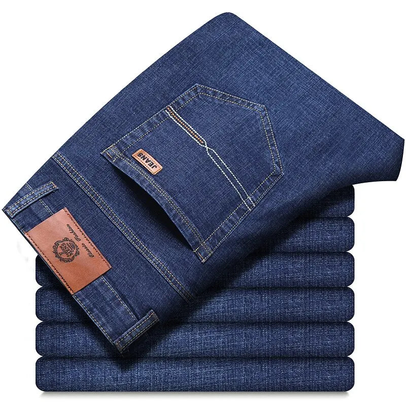Men's Slim Fit Stretch Denim Jeans for Autumn and Winter